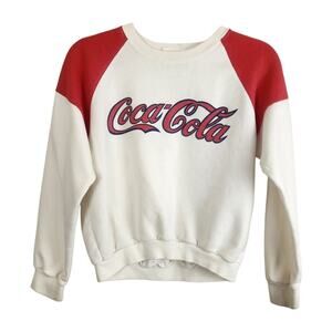Vtg 70s 80s Coca-Cola Raglan Sweatshirt Small Red White Retro Pullover Sweater